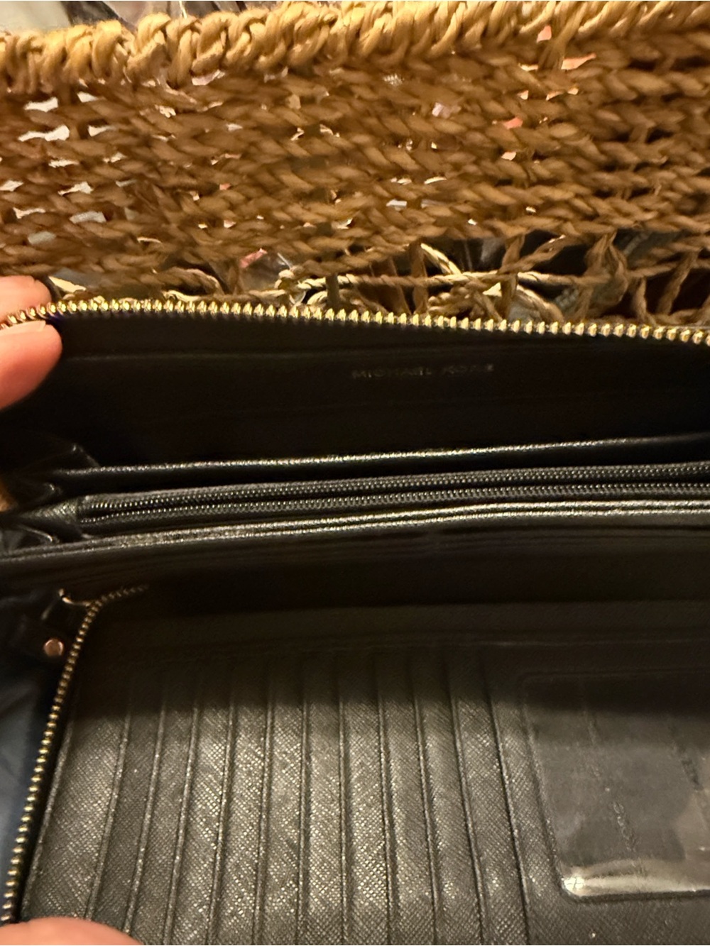 Michael Kors Black Croc-Embossed Leather Wristlet with Gold Logo - Picture 2 of 2
